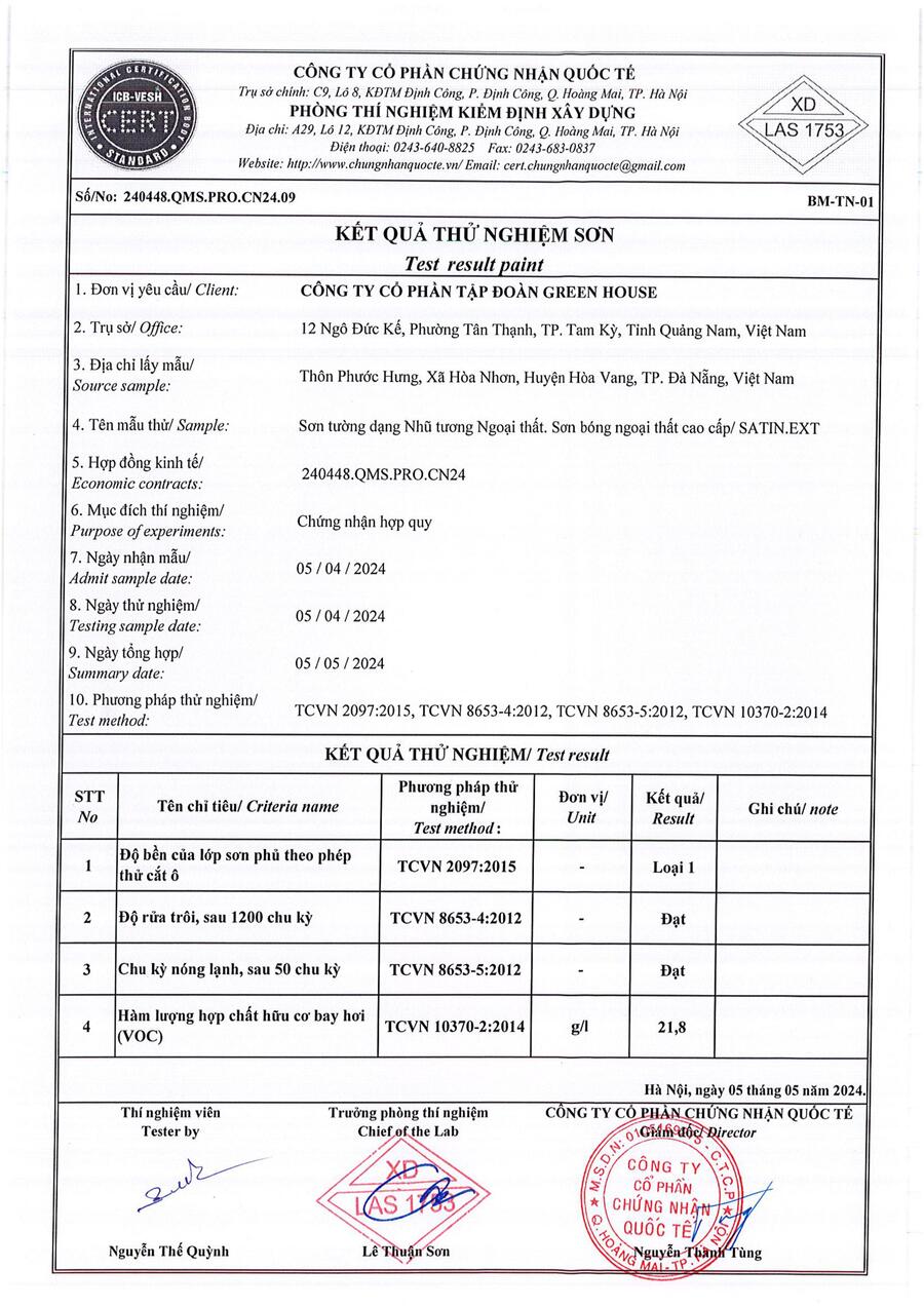 đề thí nghiệm sơn greenhouse